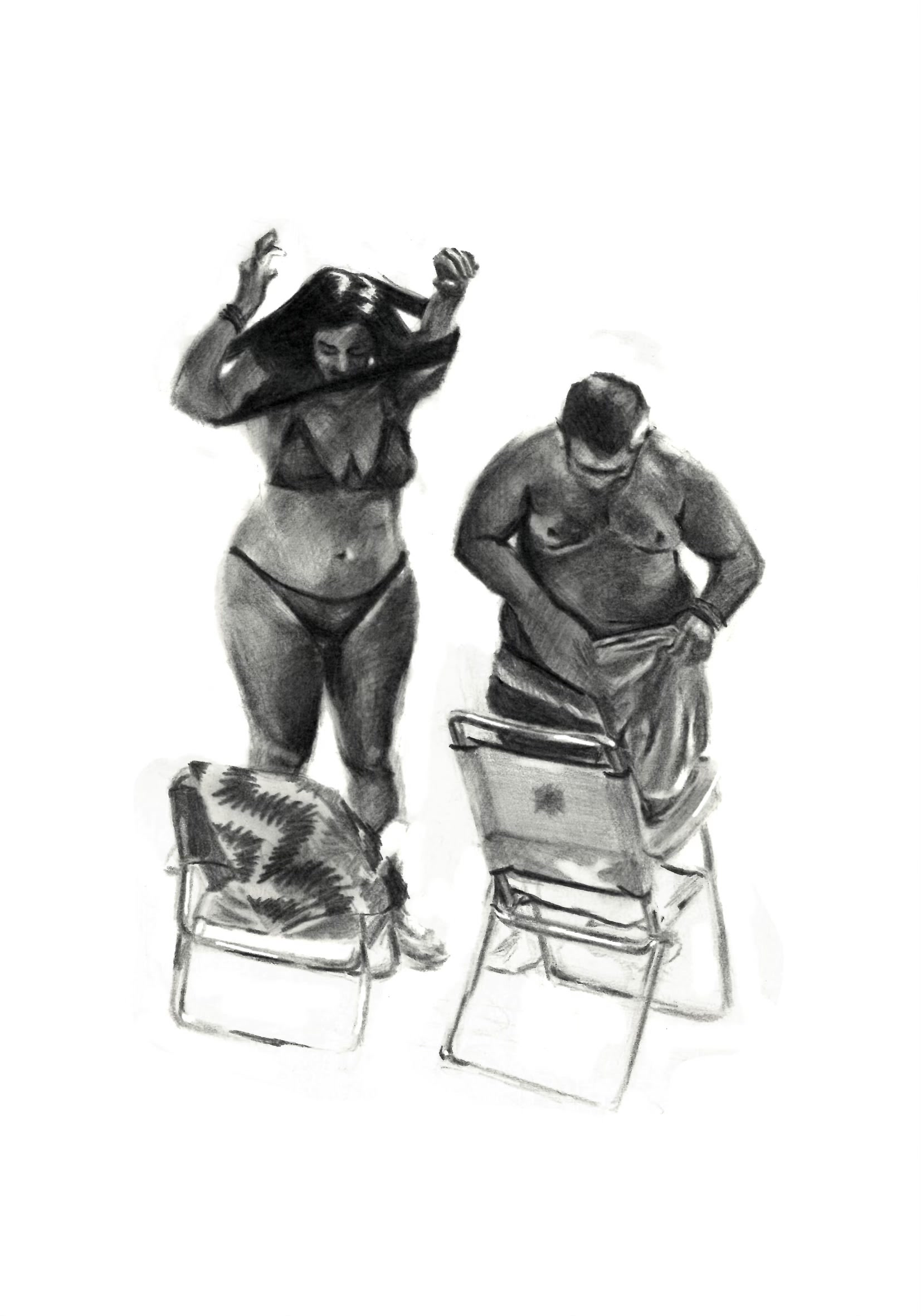 Figures on chairs - pencil sketch