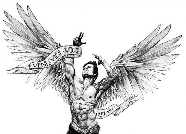 Winged figure - pencil drawing